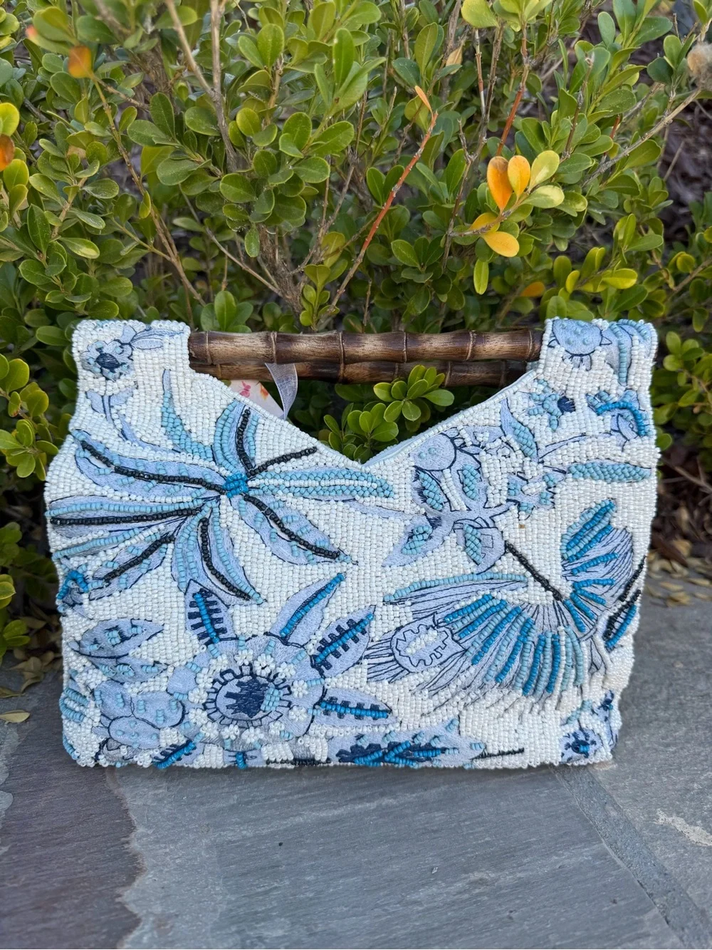 Viral Beaded Blue Toile Bamboo Sequin Statement Bag TJMaxx Marshalls NWT